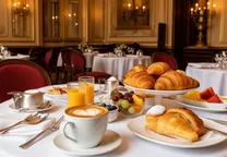 Breakfast room at Hotel Almrausch Bad Reichenhall with set tables